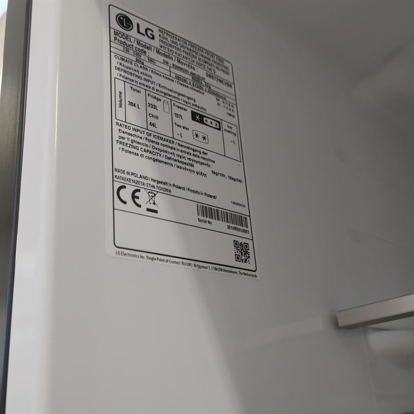 LG GBB72MCVBN frigorifero con congelatore Libera installazione 384 L B Nero, Metallico, Total No Frost