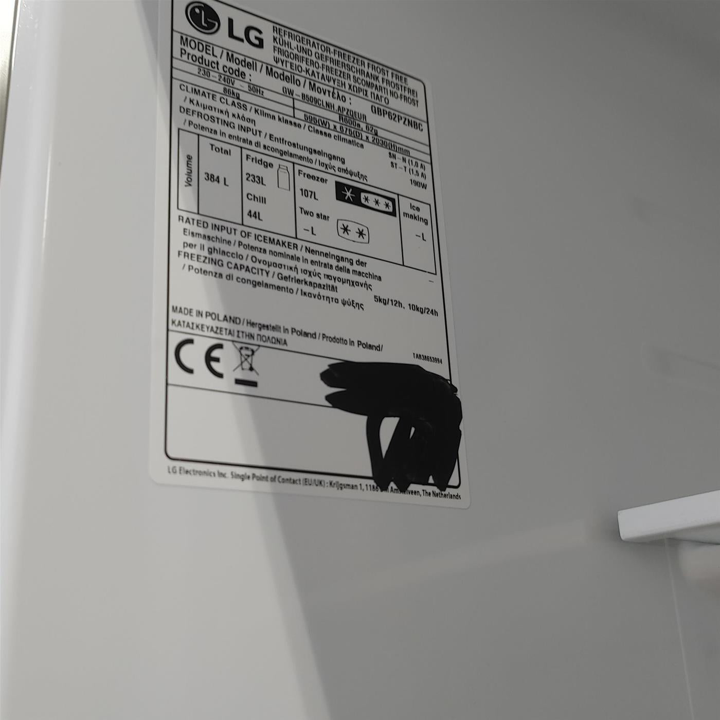 LG GBP62PZNBC frigorifero con congelatore Libera installazione 384 L B Acciaio inossidabile