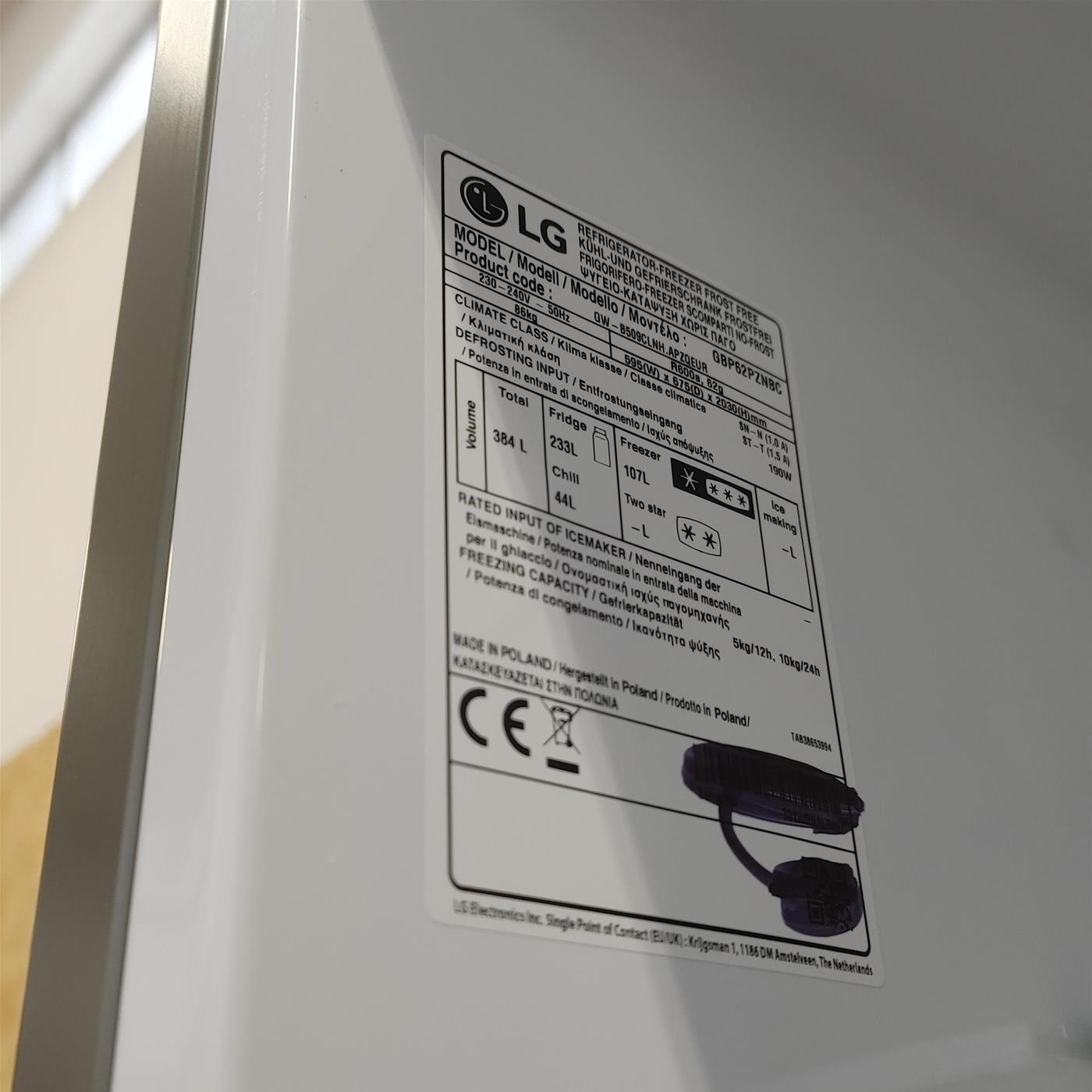 LG GBP62PZNBC frigorifero con congelatore Libera installazione 384 L B Acciaio inossidabile