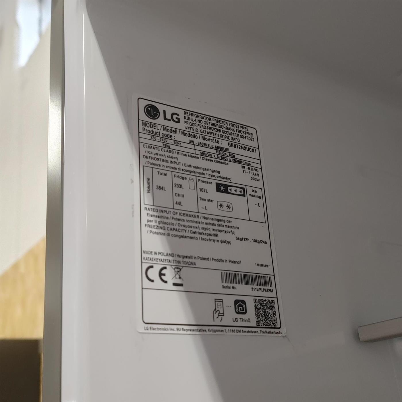 Frigo-congelatore LG GBB72NSUCN Libera installazione 384 LC Acciaio inox