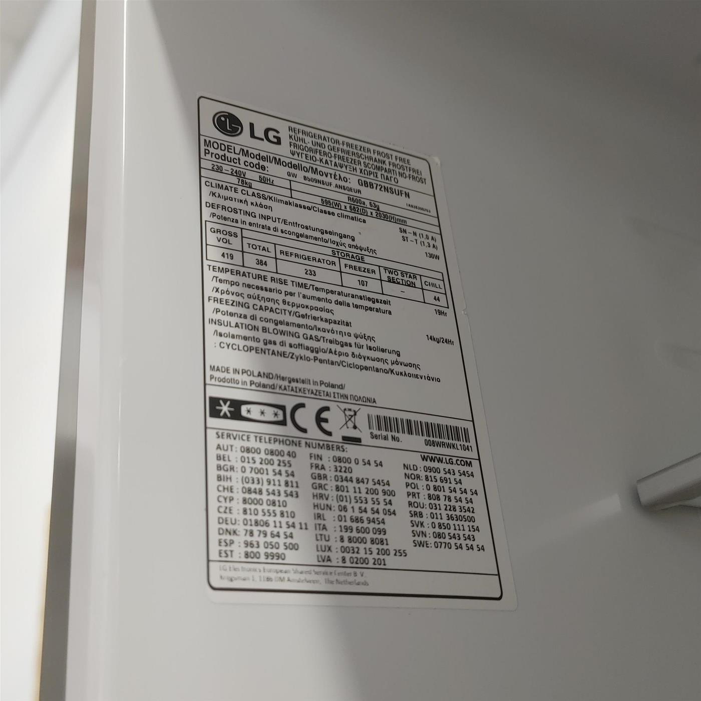 Frigo-congelatore LG GBB72NSUFN Libera installazione 384 LC Acciaio inox