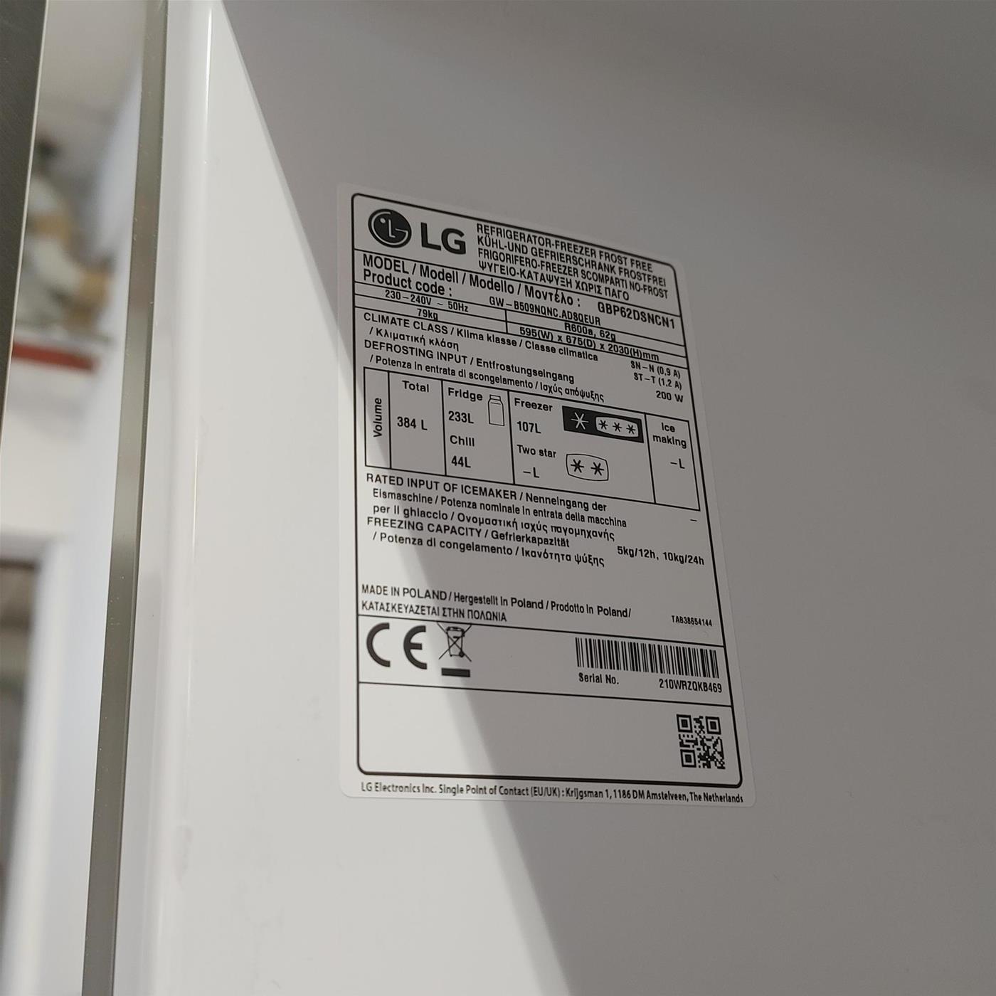 LG GBB62PZFGN frigorifero con congelatore Libera installazione 384 L D Acciaio inossidabile
