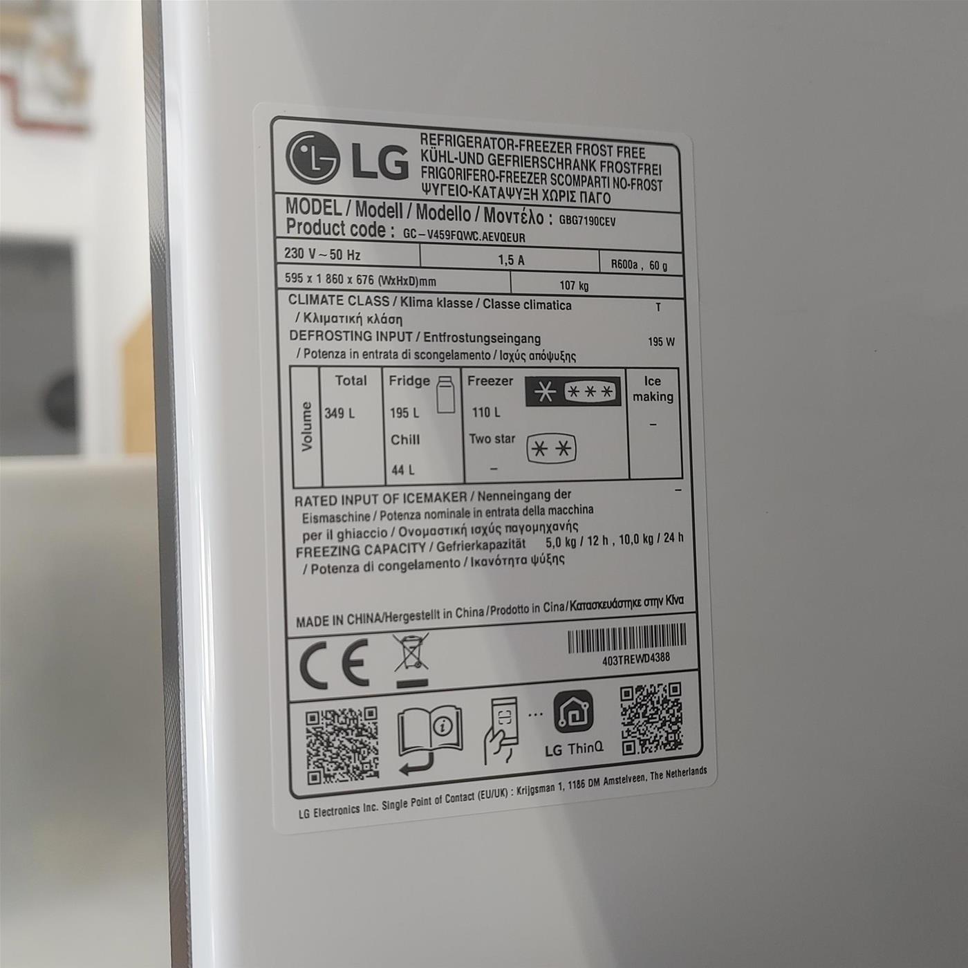 LG GBG7190CEV Libera installazione 349 LC Nero