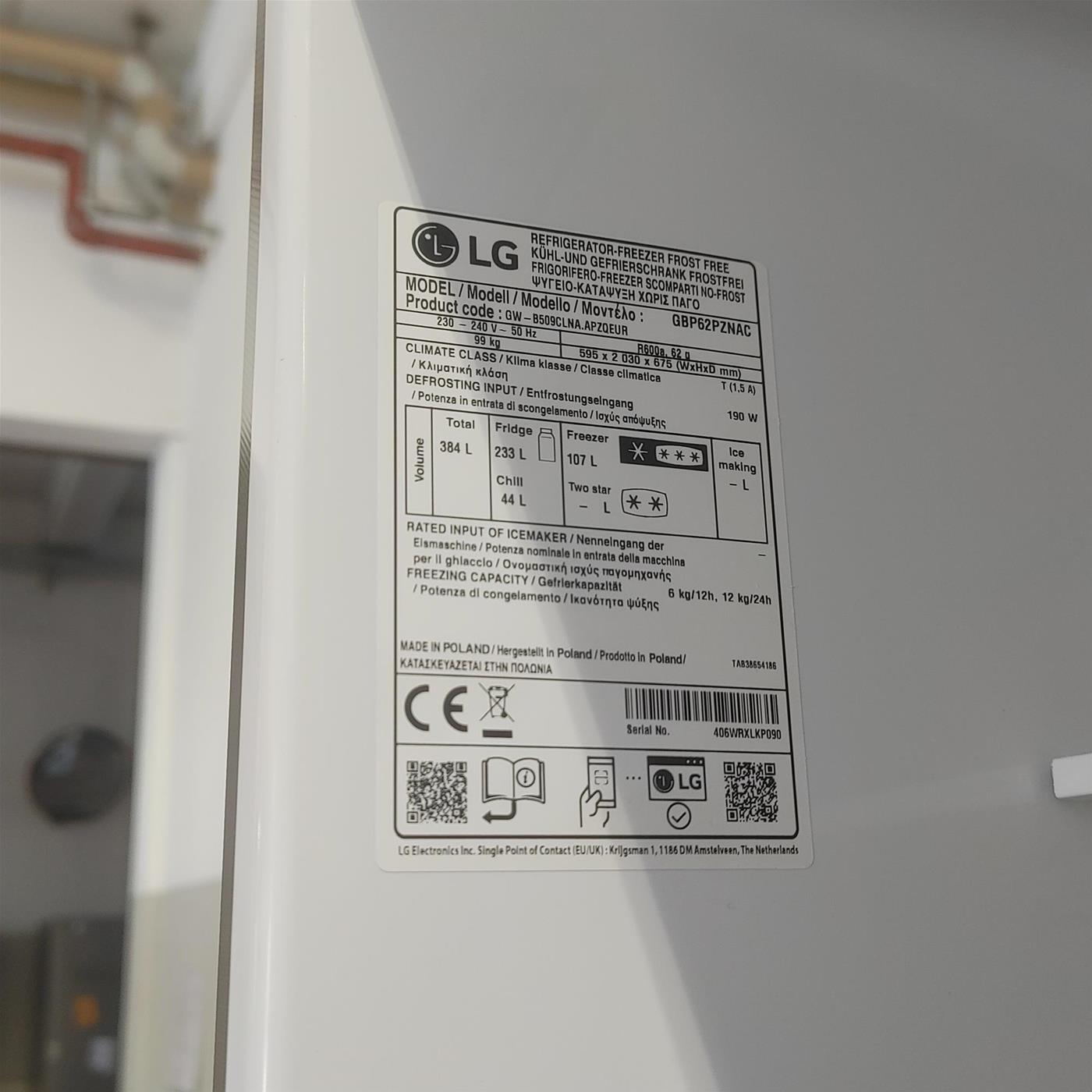 Frigorifero LG GBP62PZNAC 384L