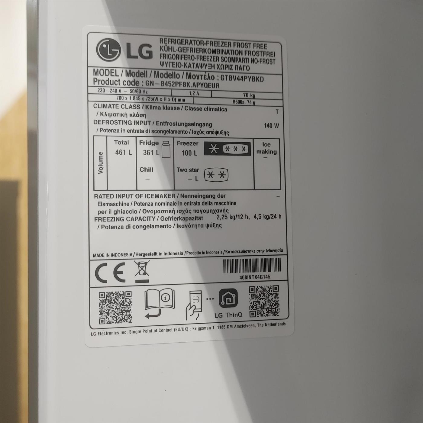 LG GTBV44PYBKD Libera installazione 461 LE Argento