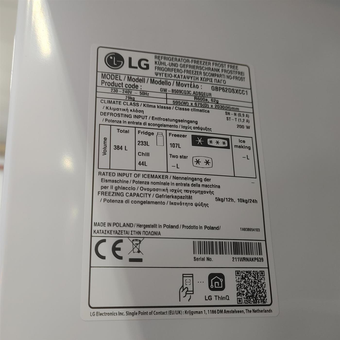 Frigorifero LG GBP62DSXCC1 384 L