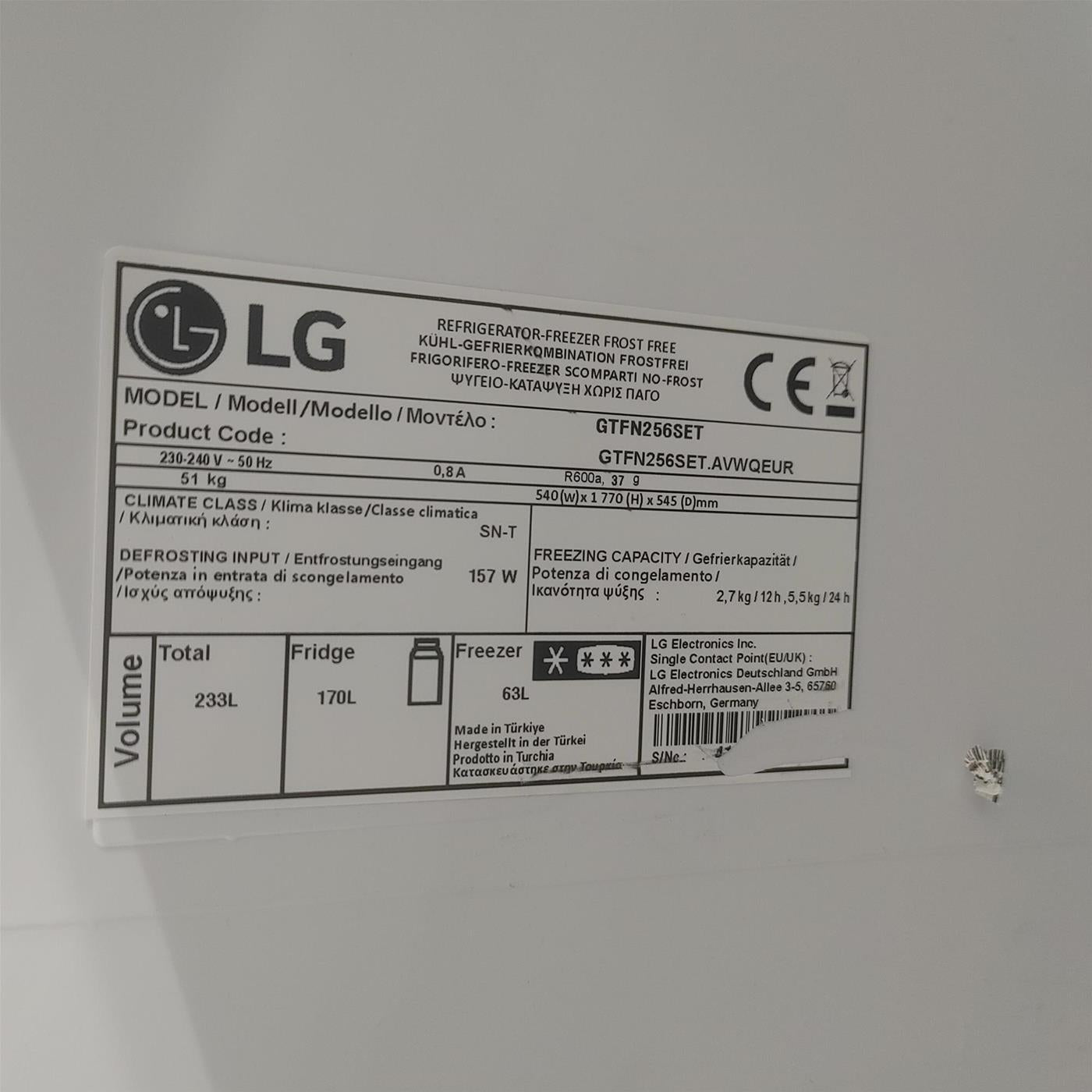 Frigorifero LG GTFN256SET 233 L