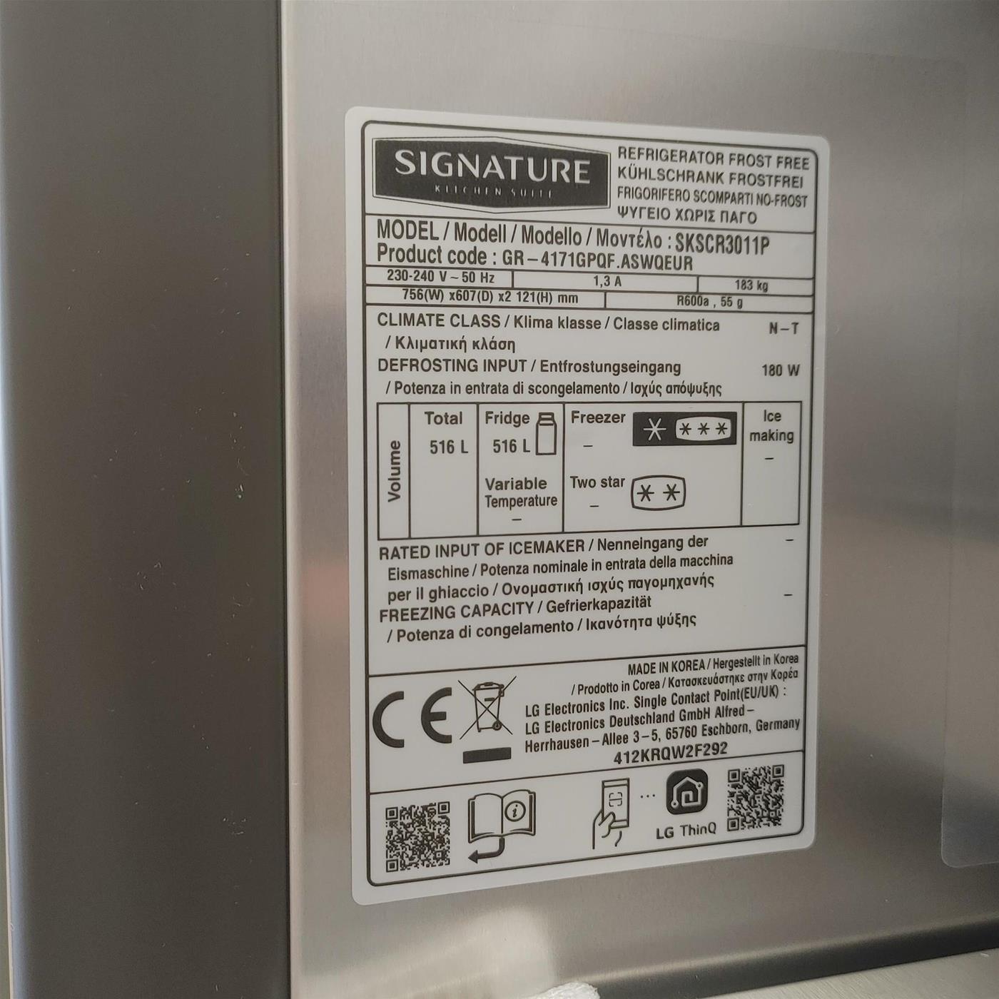 Frigorifero monoporta LG SKSCR3011P da incasso 502L