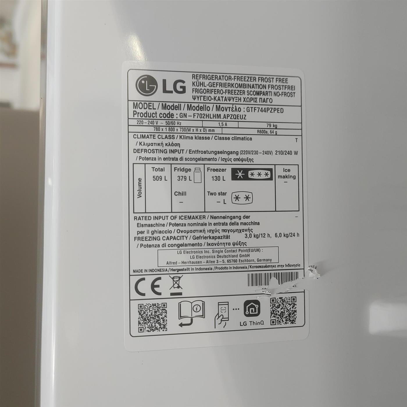 Frigorifero LG GTF744PZPED 509 L