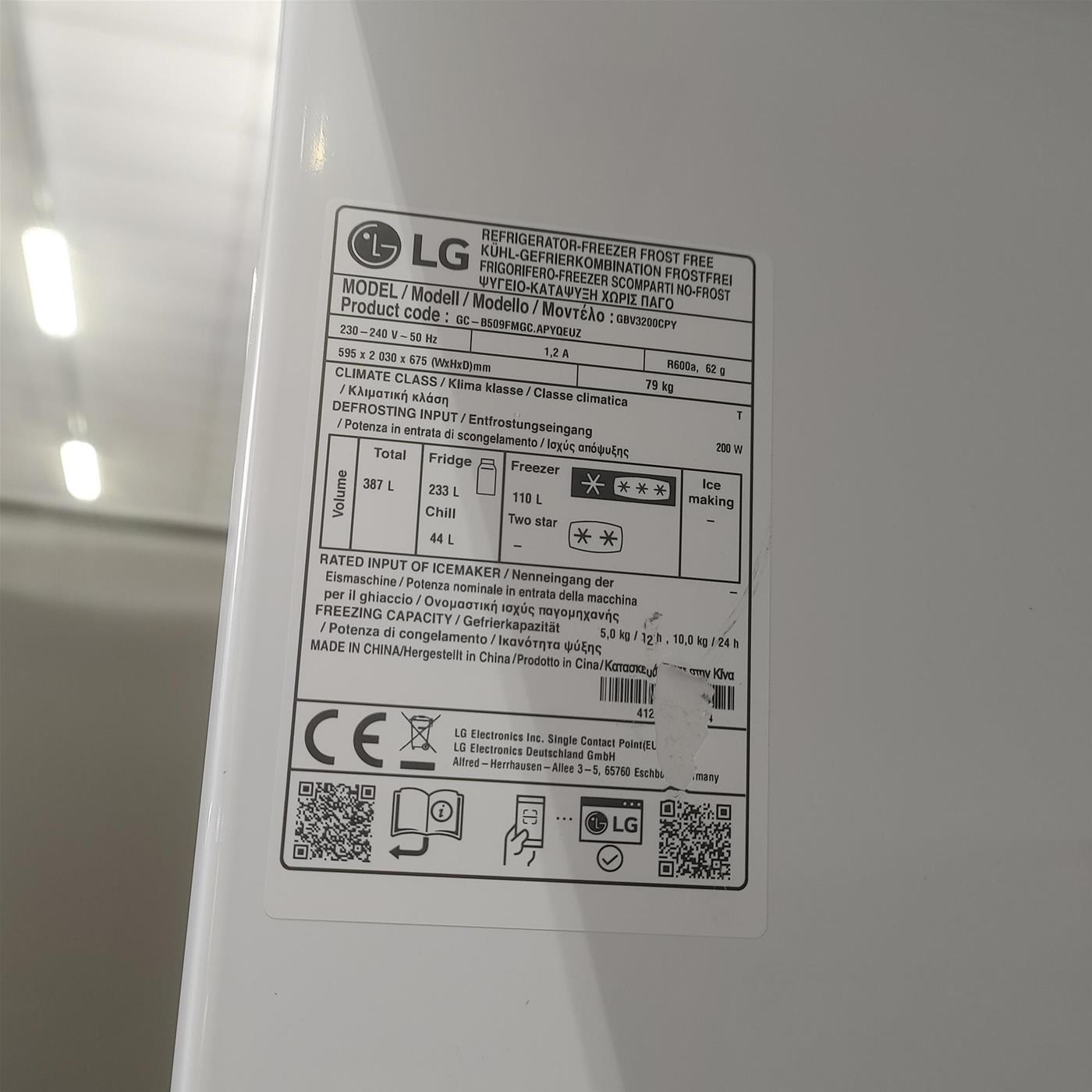 Frigorifero LG GBV3200CPY 387L