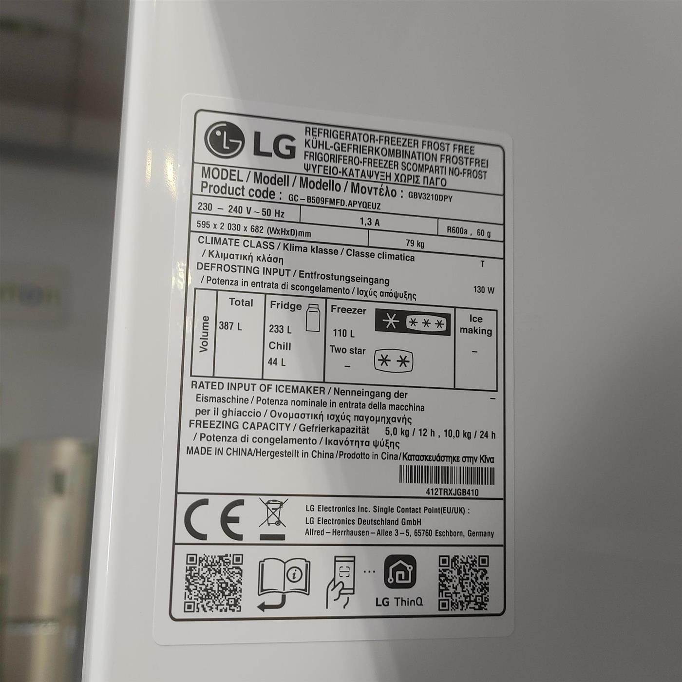 Frigorifero LG GBV3210DPY WiFi 387 L