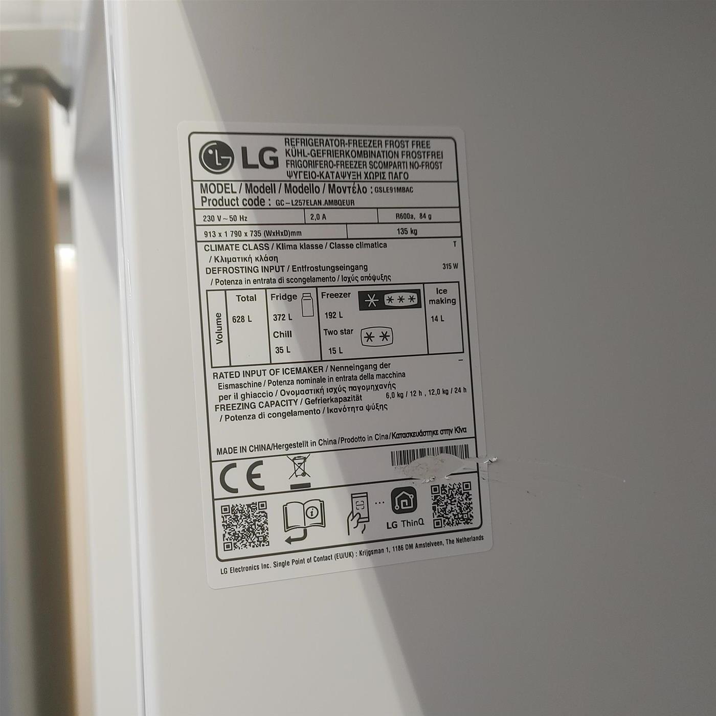 Frigorifero LG GSLE91MBAC Side-by-Side 628 L Wi-Fi