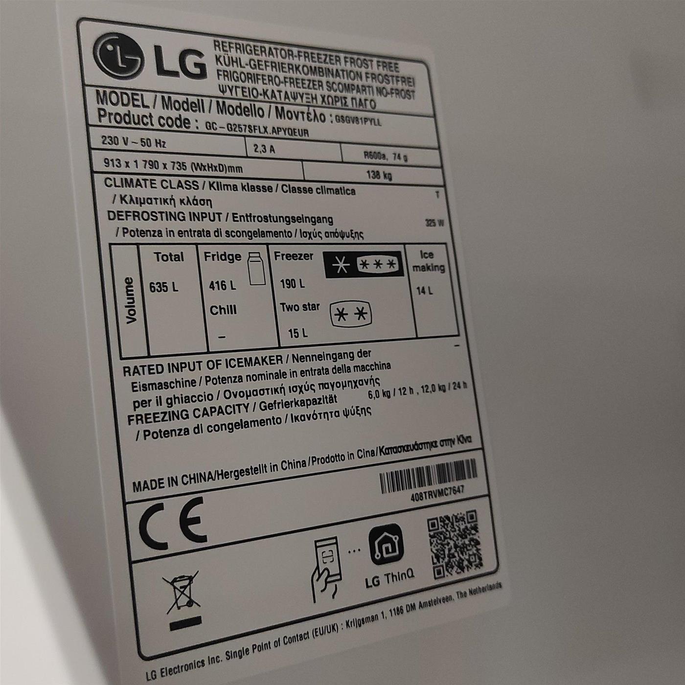 Frigorifero LG GSGV81PYLL Side-by-side 635 L