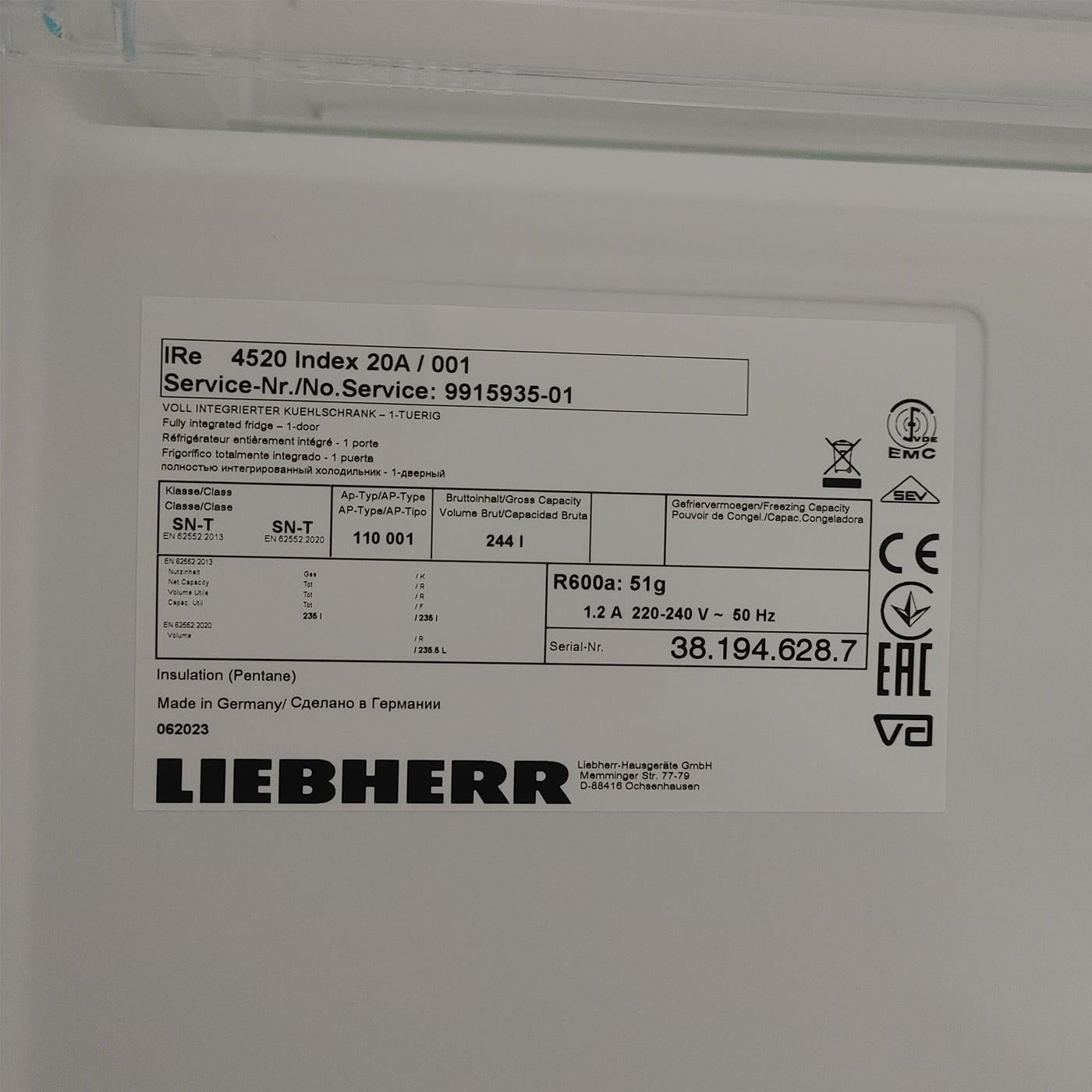 Frigorifero LIEBHERR IRE 4520-20 235 L