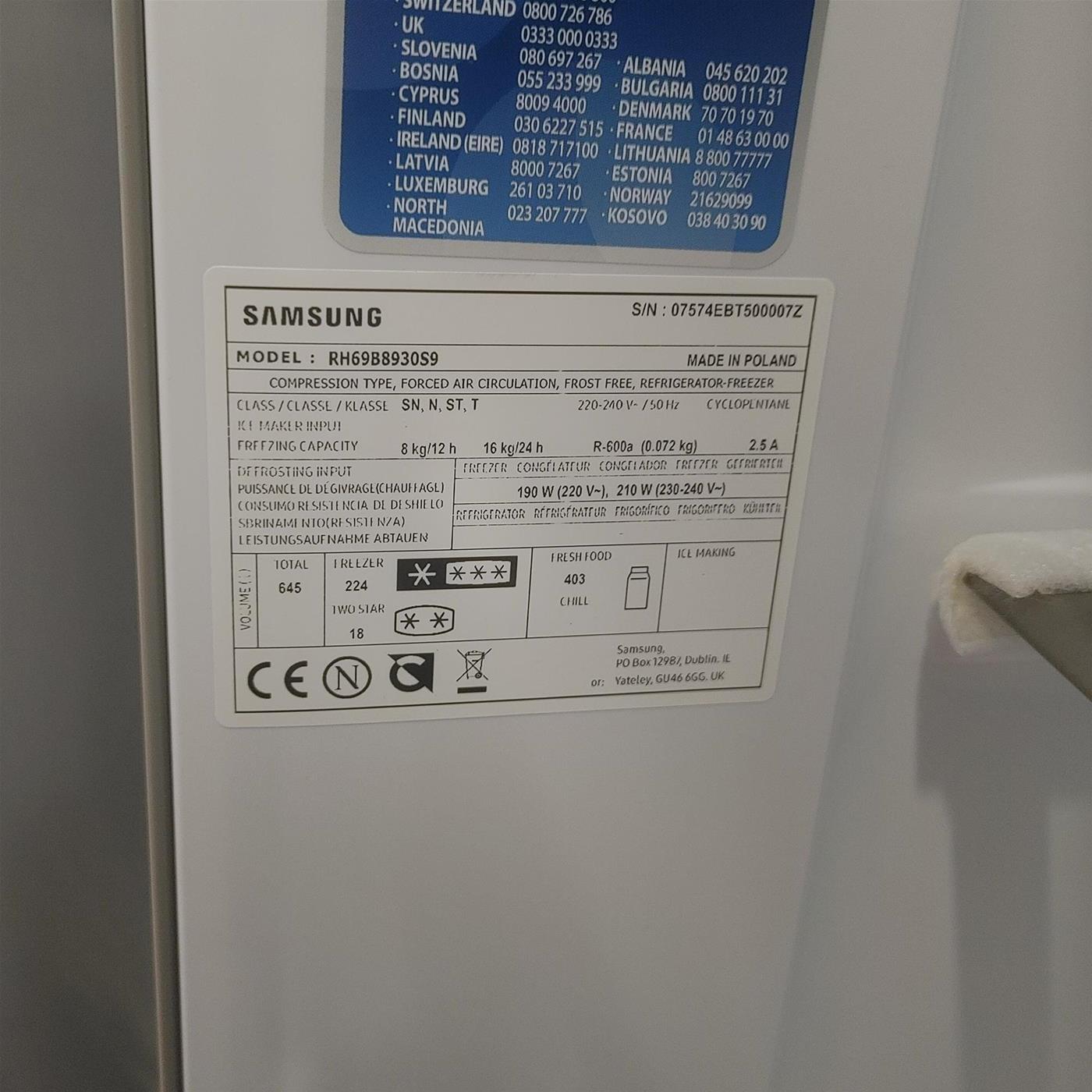 Frigorifero side-by-side Samsung RH69B8930S9 Libera installazione 645 LF Acciaio inossidabi