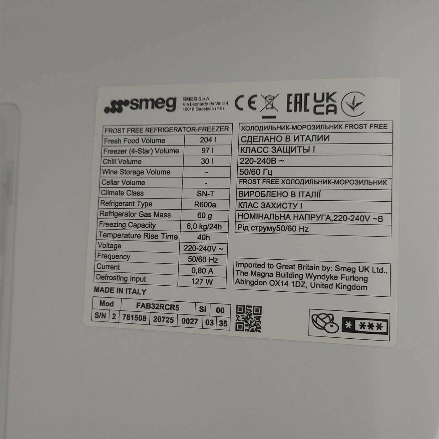 Frigorifero Smeg FAB32RCR5 331 litri