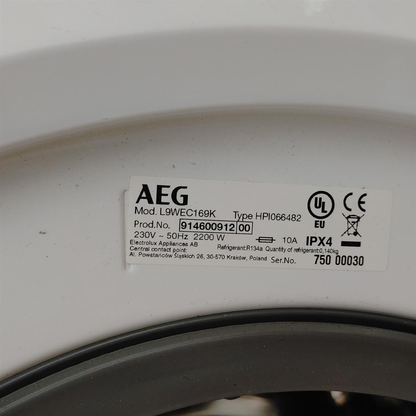 Lavasciuga AEG L9WEC169K Libera installazione Caricamento frontale Nero, Argento, Bianco C