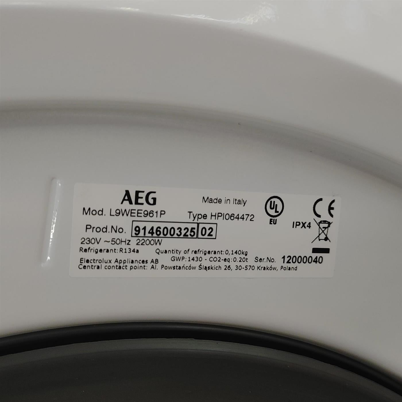 Lavasciuga AEG L9WEE961P Libera installazione Caricamento frontale Nero, Grigio, Bianco