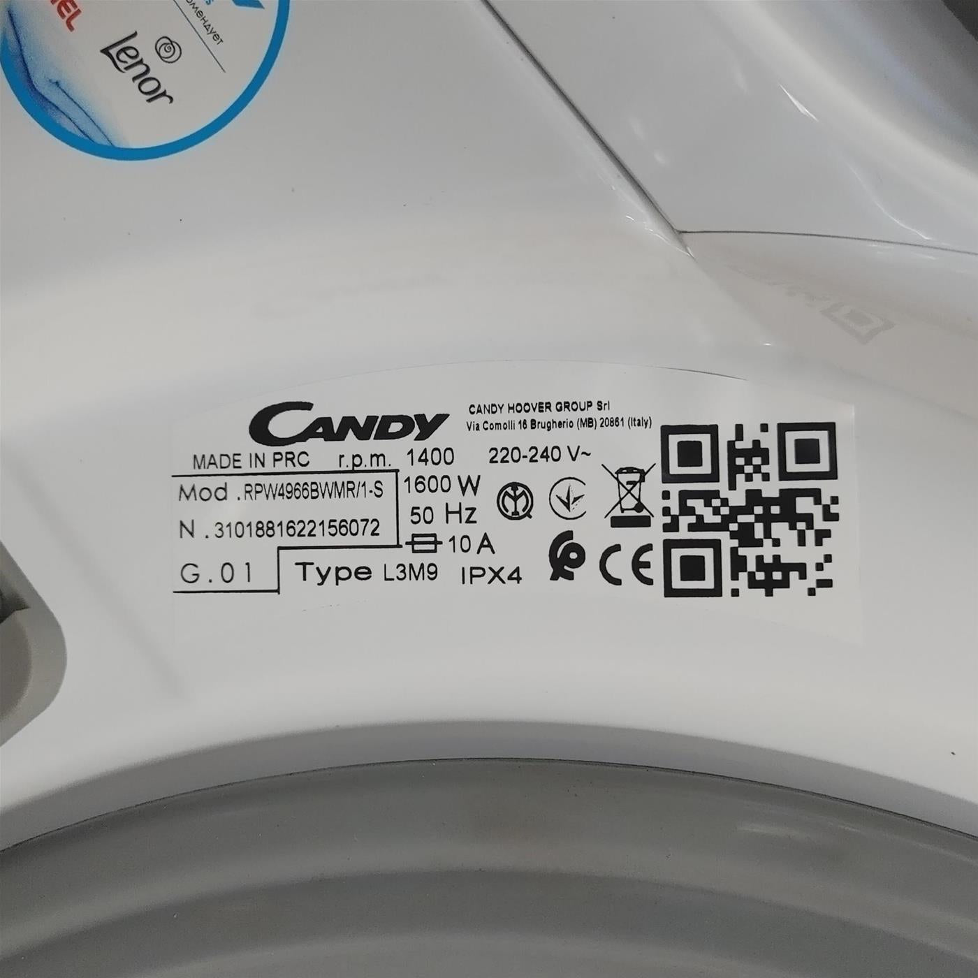Candy RapidÓ PRO RPW4966BWMR/1-S lavasciuga Libera installazione Caricamento frontale Bianco D