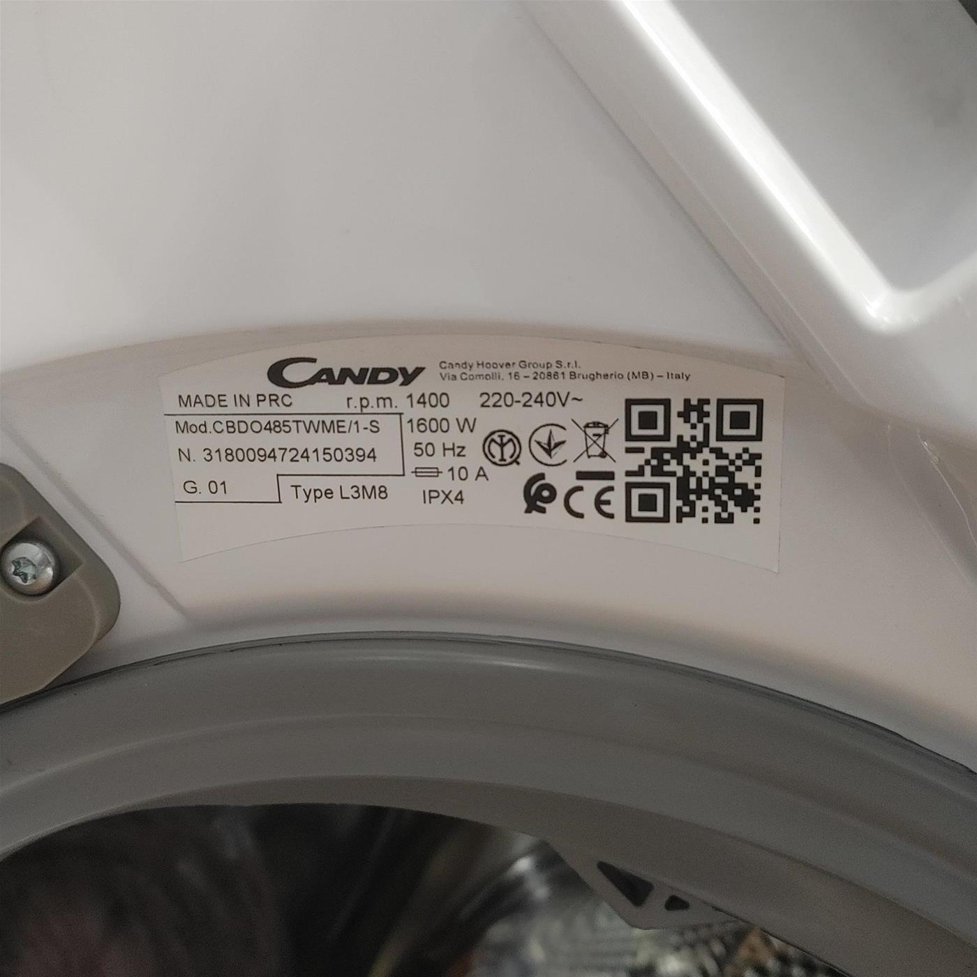 Candy Smart Inverter CBDO485TWME/1-S lavasciuga Da incasso Caricamento frontale Bianco D