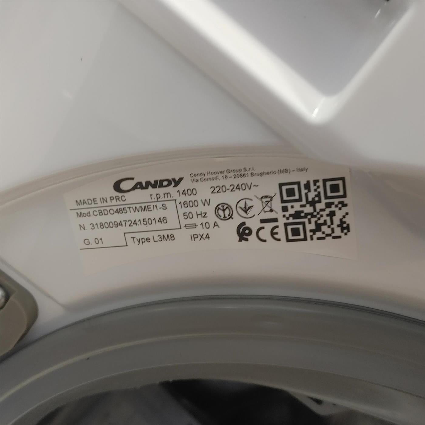 Candy Smart Inverter CBDO485TWME/1-S lavasciuga Da incasso Caricamento frontale Bianco D