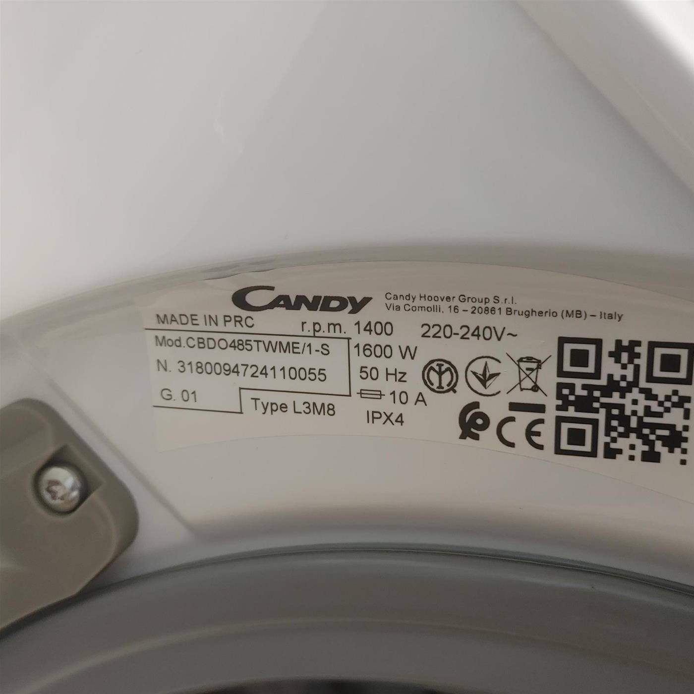 Candy Smart Inverter CBDO485TWME/1-S lavasciuga Da incasso Caricamento frontale Bianco D