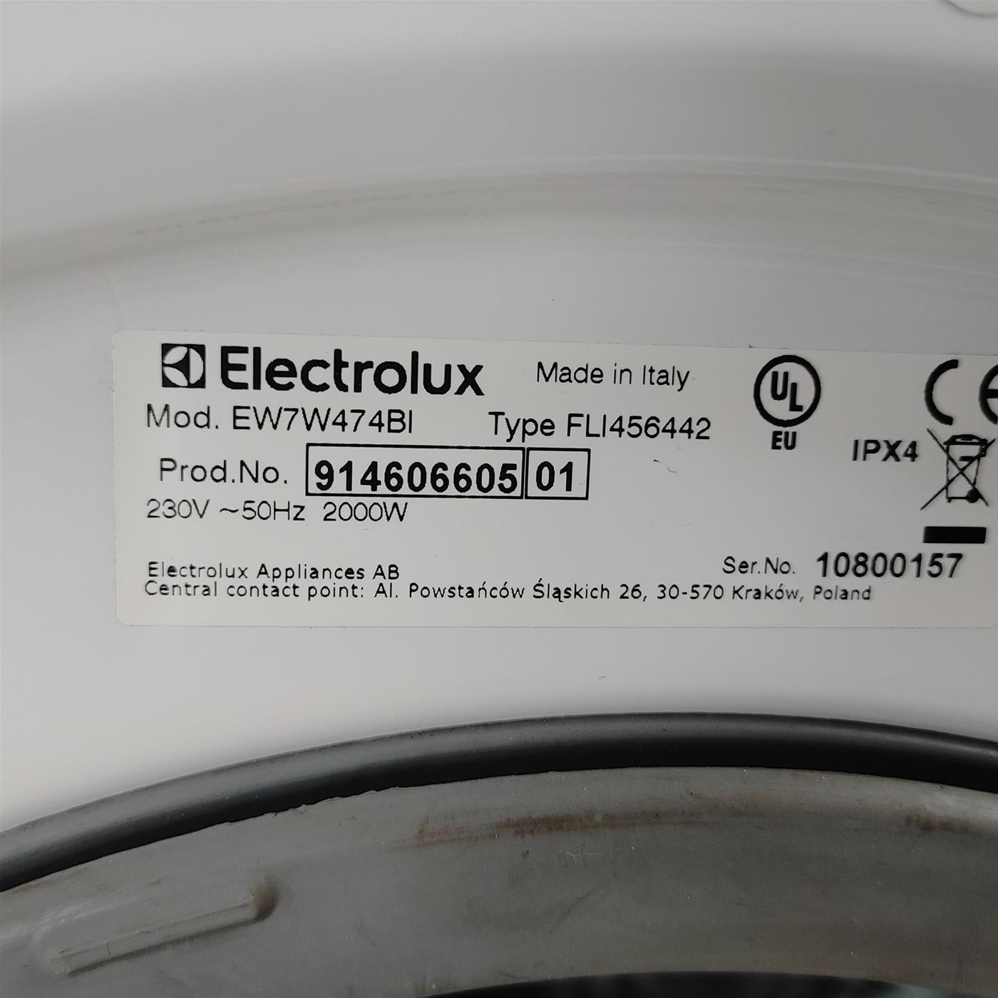 Lavasciuga Electrolux EW7W474BI Da Incasso Caricamento Frontale Bianco E