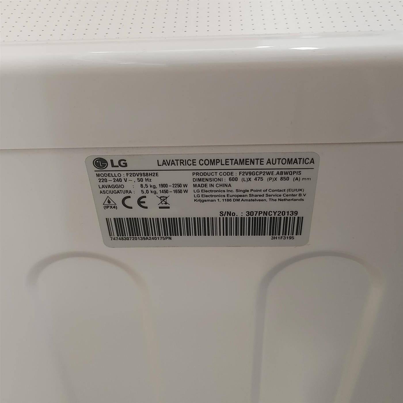 Lavasciuga LG F2DV9S8H2E Libera installazione Caricamento frontale Bianco E