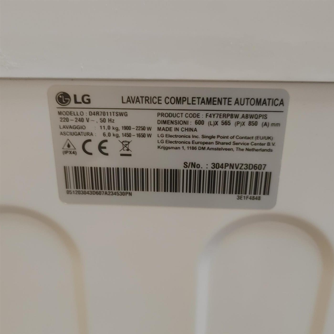 LG D4R7011TSWG lavatrice asciugatrice Libera installazione Carica frontale Nero, Bianco D