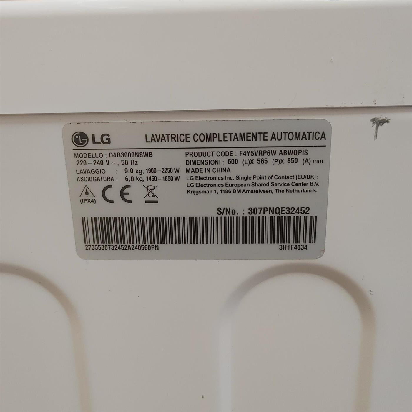 LG D4R3009NSWB Lavasciuga 9/6kg AI DD, Classe D, 1400 giri, Vapore, Eco Hybrid