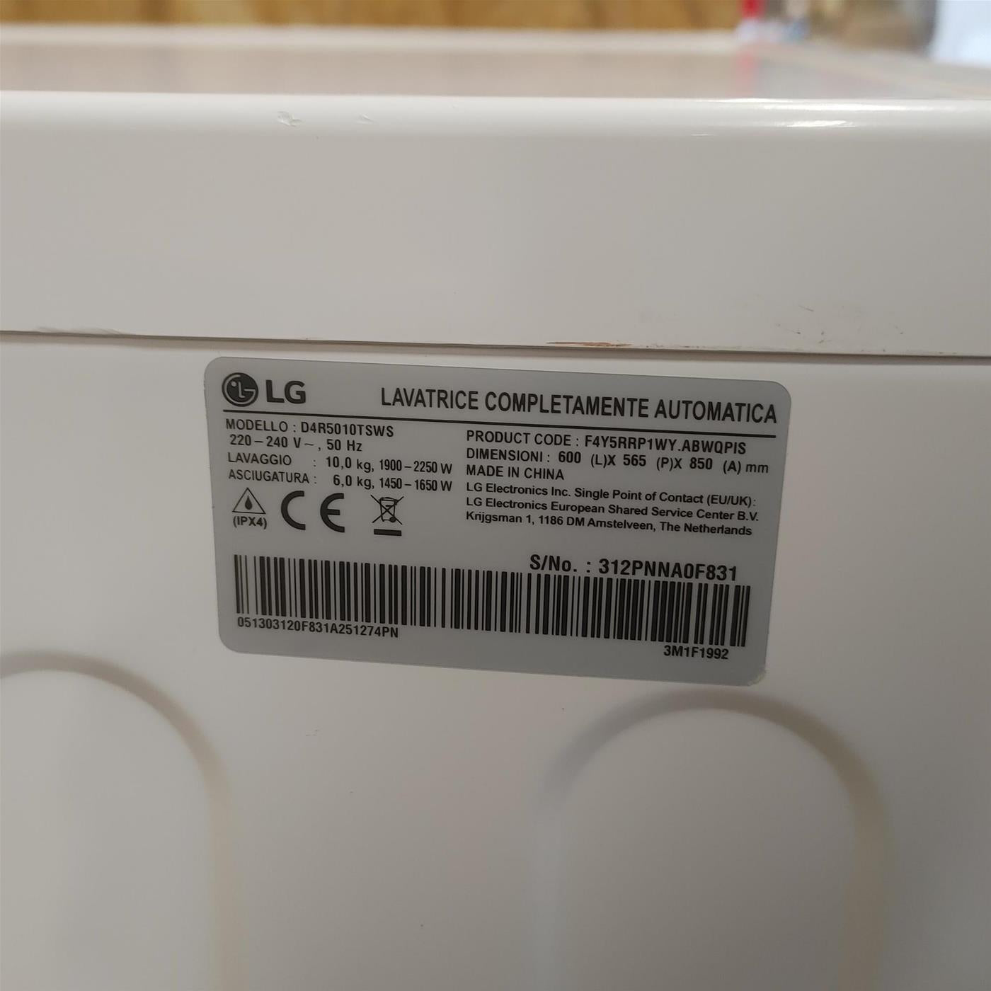 LG D4R5010TSWS lavatrice asciugatrice Libera installazione Carica frontale Bianco D