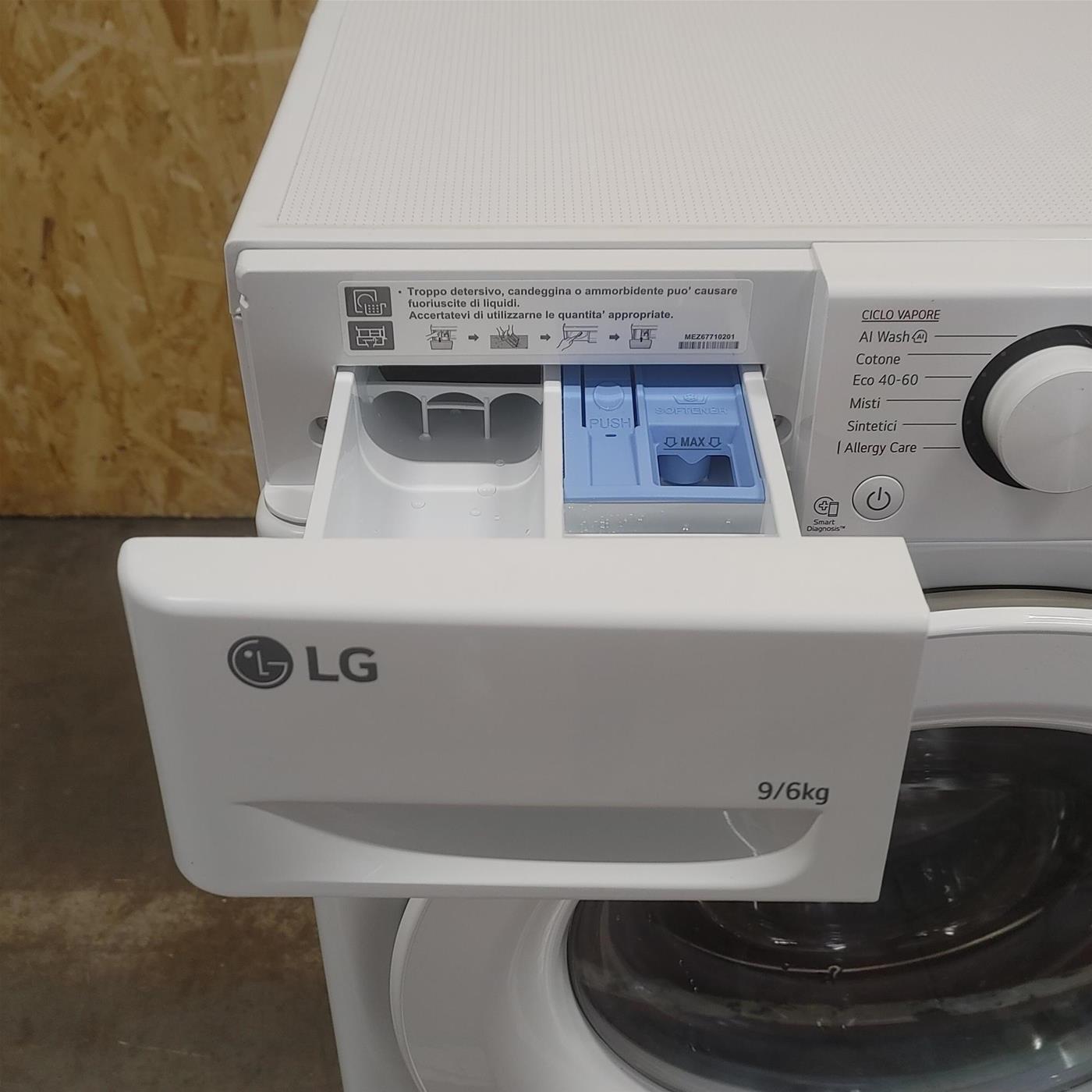 LG D4R3009NSWW Lavasciuga 9/6kg AI DD, Classe D, 1400 giri, Vapore, Eco Hybrid