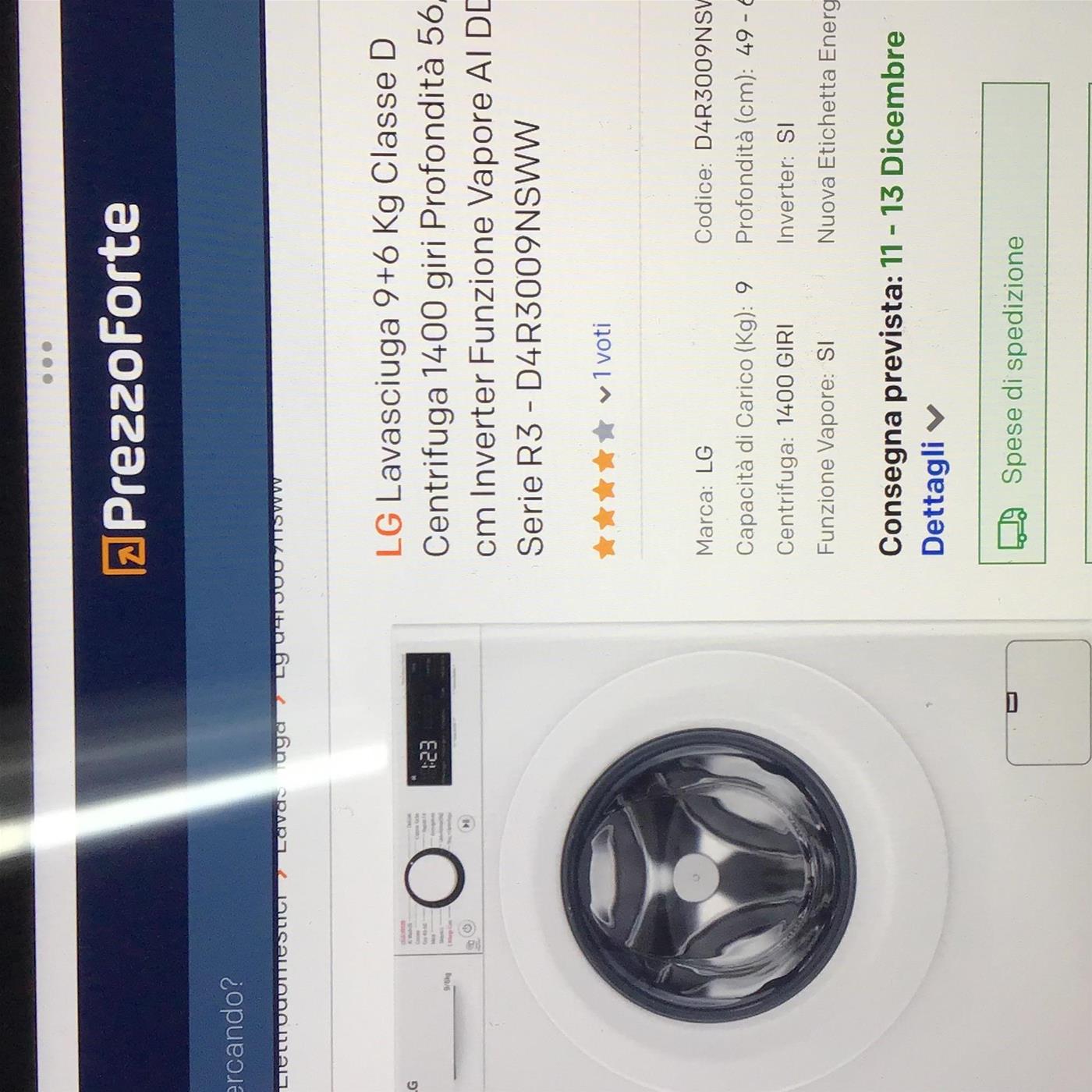 LG D4R3009NSWW Lavasciuga 9/6kg AI DD, Classe D, 1400 giri, Vapore, Eco Hybrid