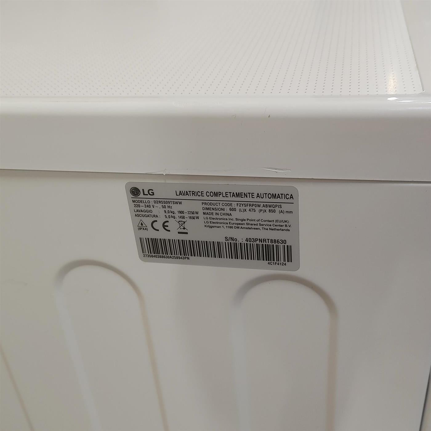 LG D2R5S09TSWW lavatrice asciugatrice Libera installazione Carica frontale Bianco E