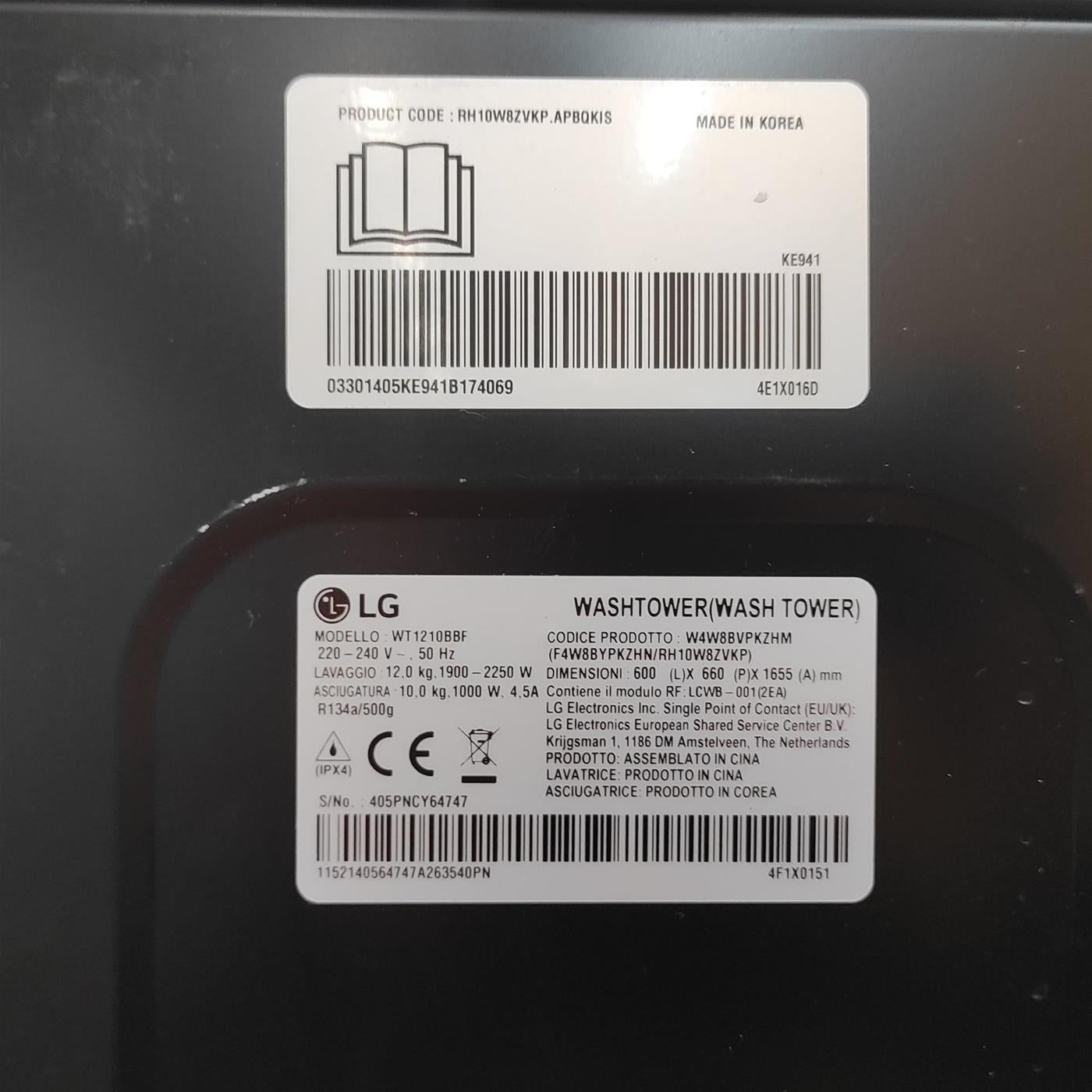 WashTower Colonna Bucato LG WT1210BBF 12 Kg