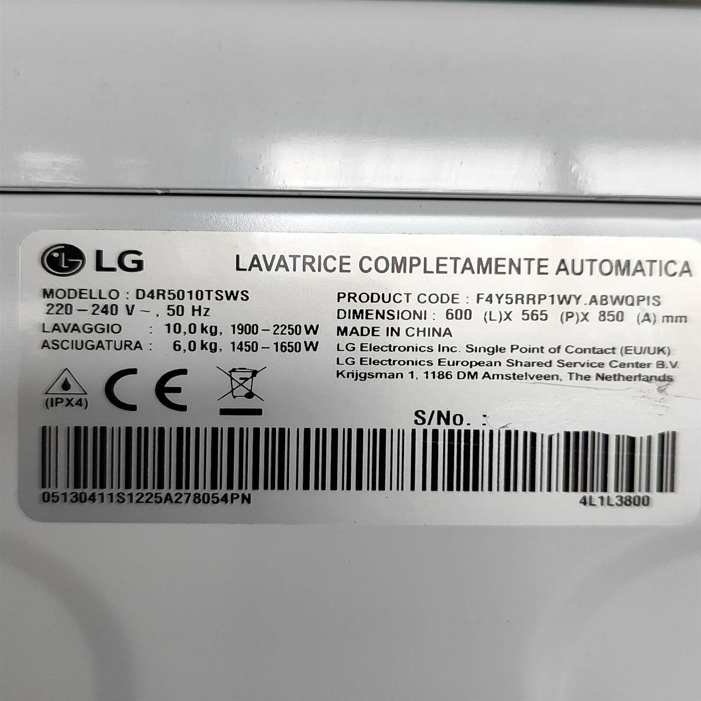 Lavasciuga intelligente LG D4R5010TSWS Serie R5 TurboWash 360 10/6 Kg