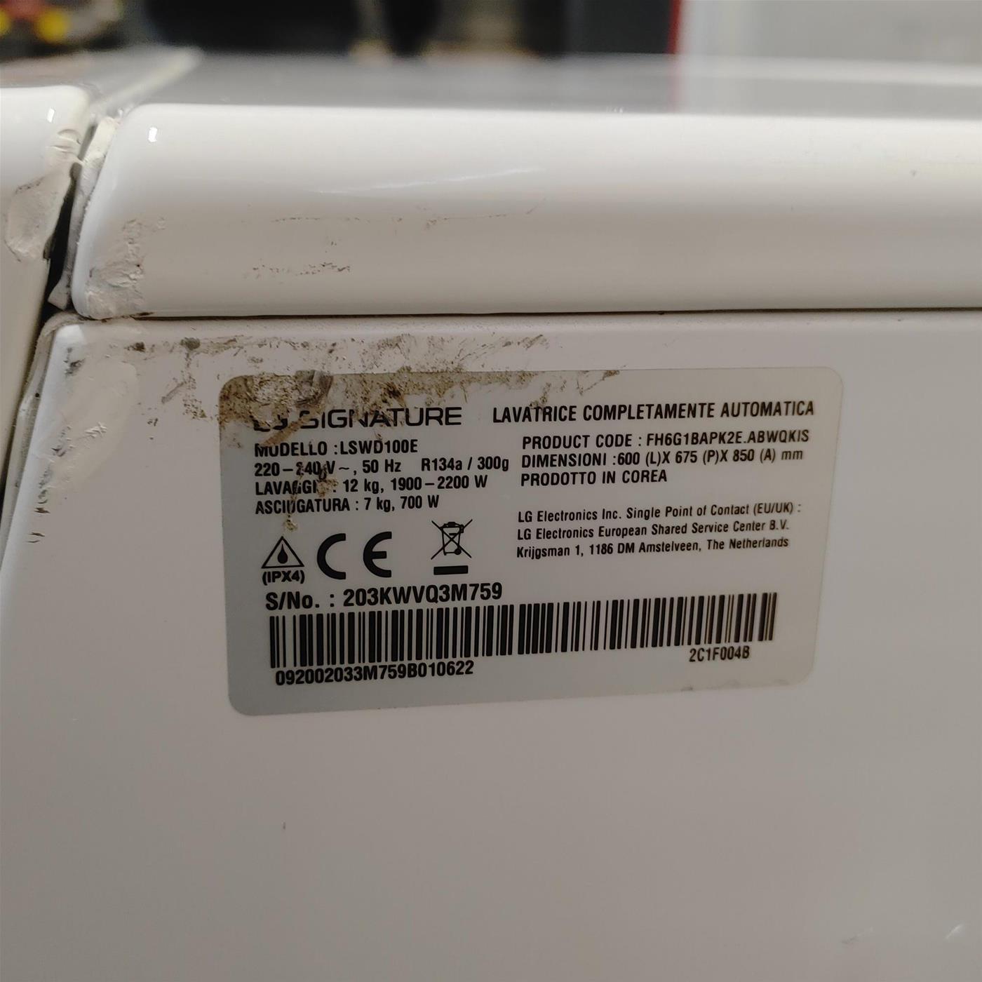 LG LSWD100E lavasciuga Libera installazione Caricamento frontale Bianco A