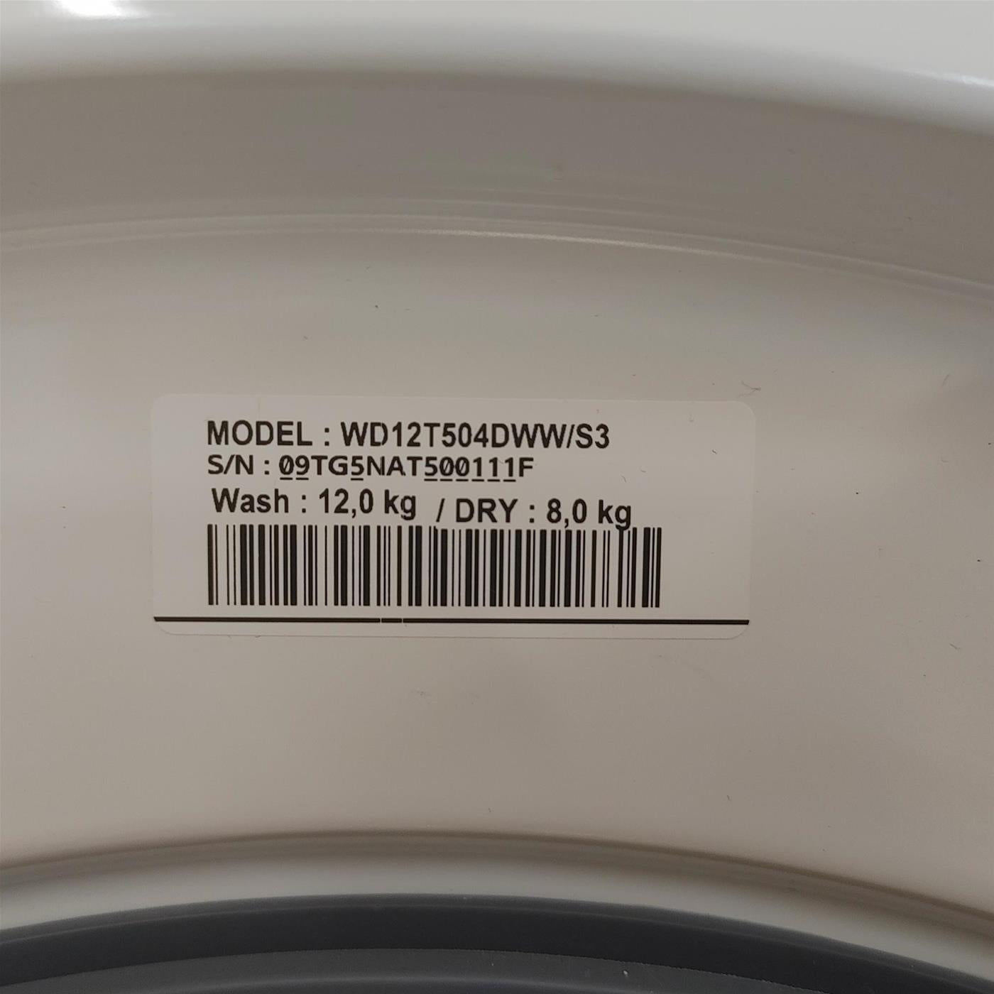 Lavasciuga Samsung WD12T504DWW Libera installazione Caricamento frontale Bianco F