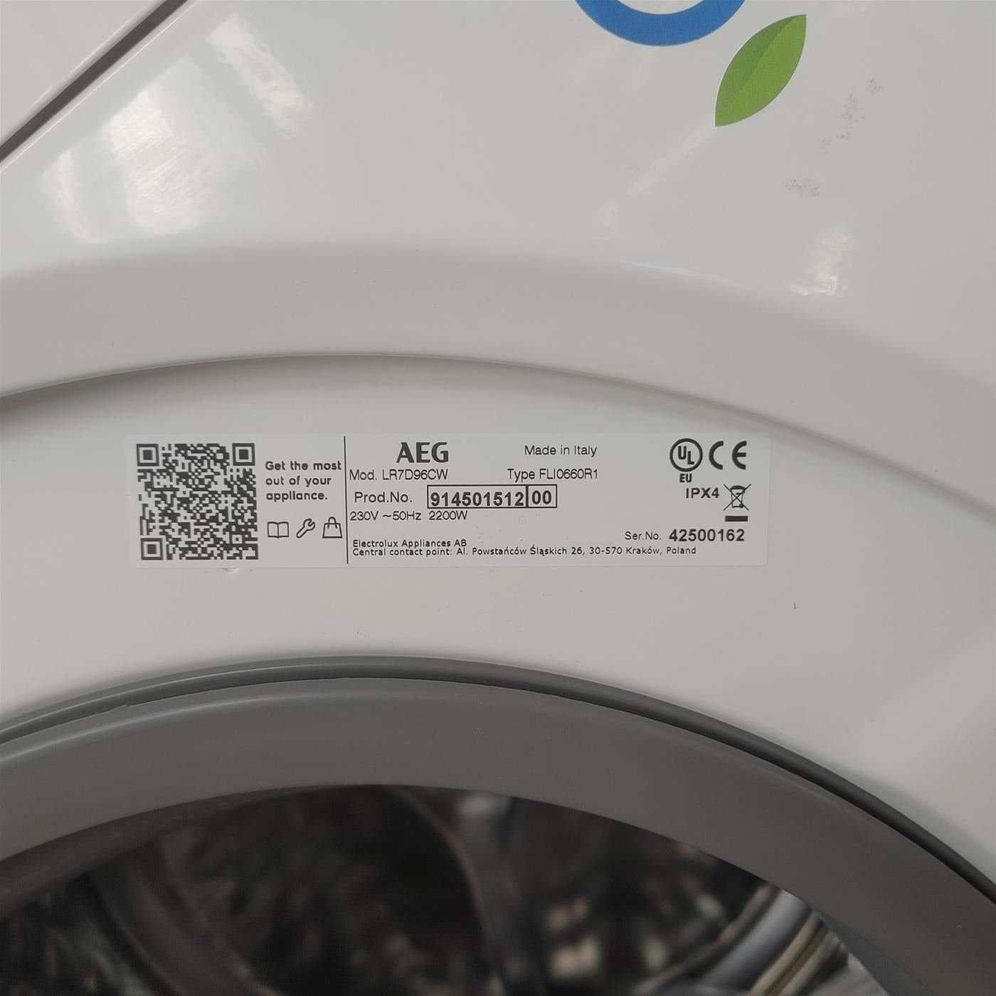 Lavatrice AEG LR7D96CW Carica frontale 9 Kg