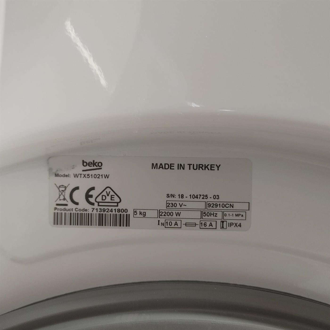 Lavatrice Beko WTX51021W Carica frontale 5 kg 1000 Giri/min Bianco