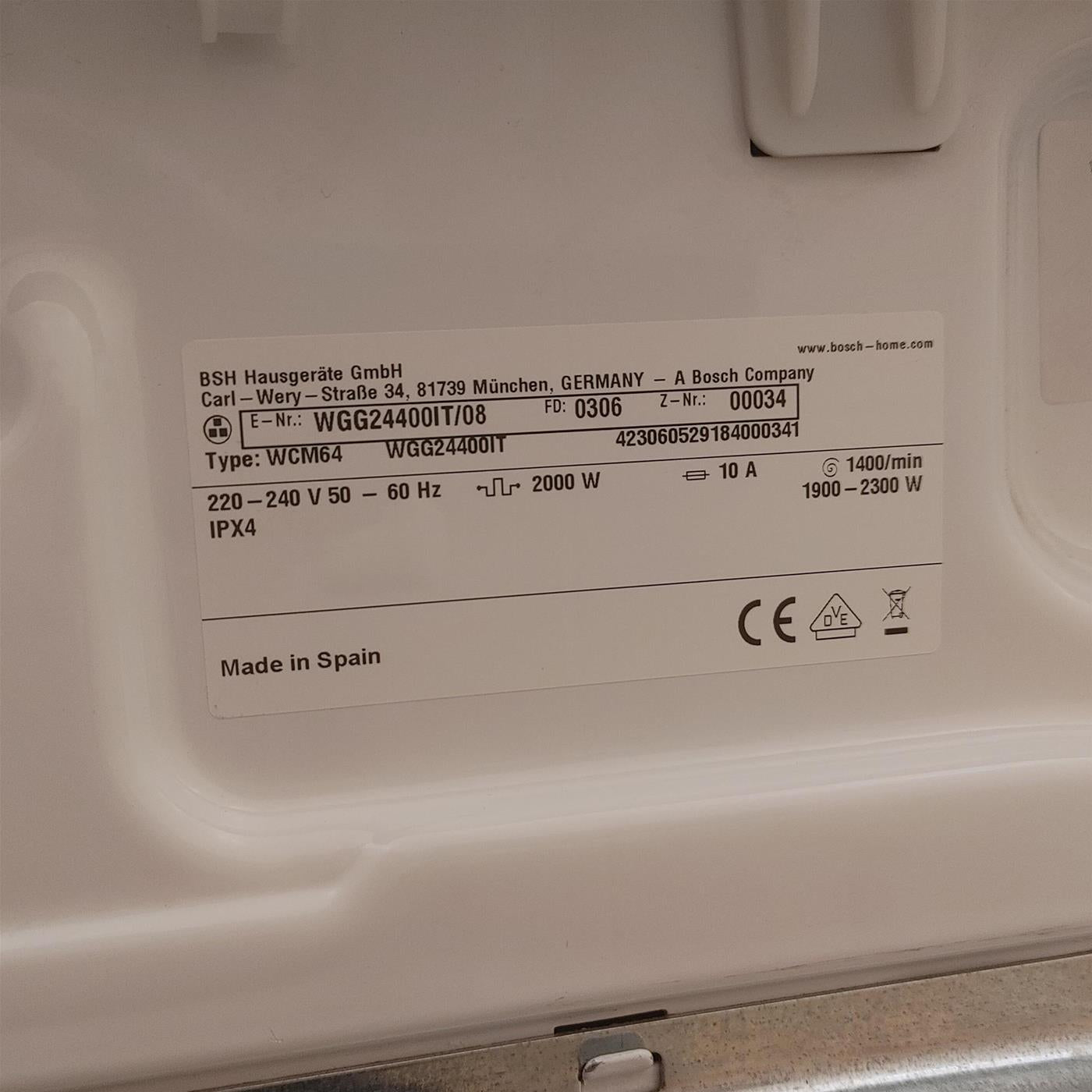 Lavatrice Bosch Serie 6 WGG24400IT Carica frontale 9 kg 1400 giri Bianco