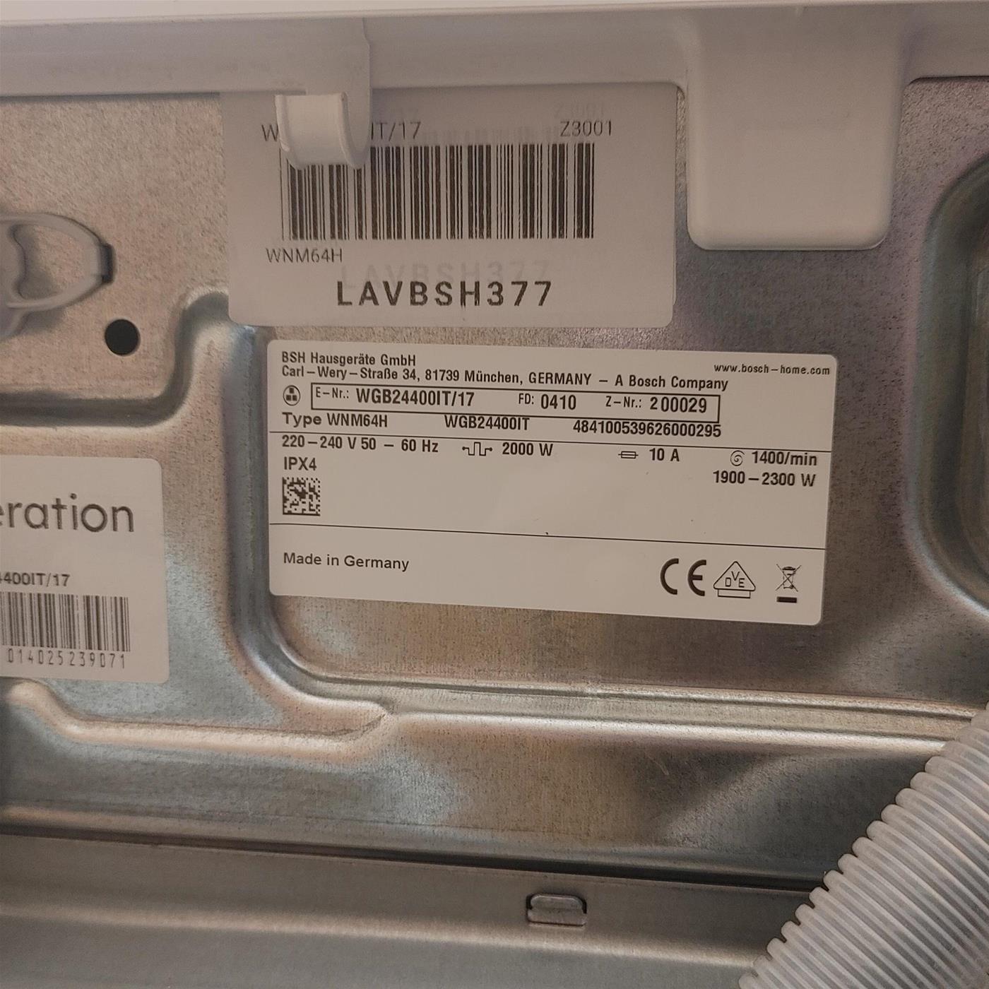 Lavatrice Bosch Serie 8 WGB24400IT Classe A 9 Kg