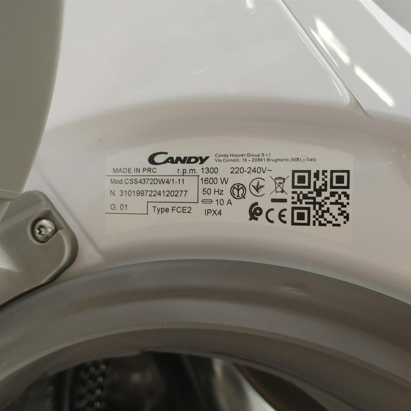 Candy Smart CSS4372DW4/1-11 lavatrice Caricamento frontale 7 kg 1300 Giri/min Bianco