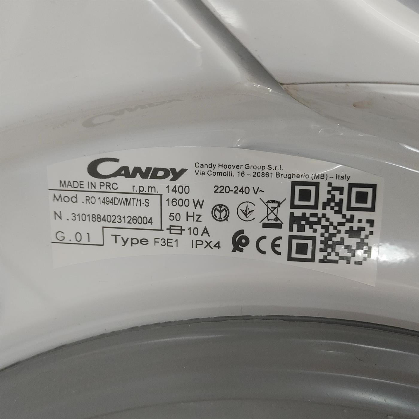 Candy RapidÓ RO 1494DWMT/1-S Lavatrice Caricamento frontale 9 Kg 1400 Giri/min