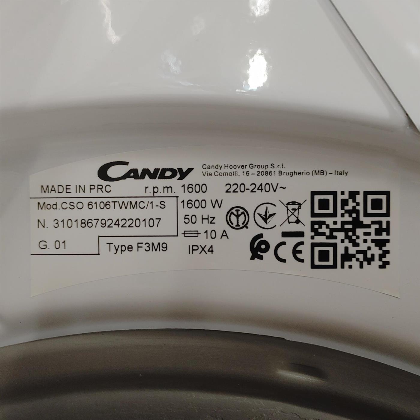 Lavatrice Candy CSO 6106TWMC/1-S Carica frontale 10 kg 1600 Giri/min Bianco