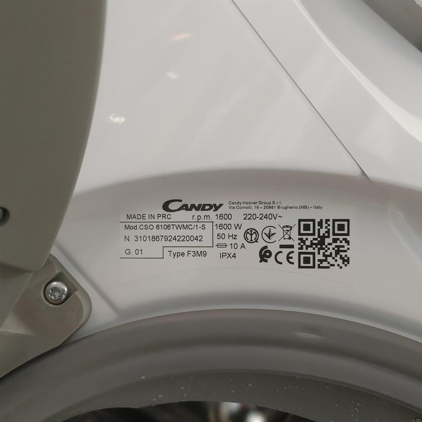 Lavatrice Candy CSO 6106TWMC/1-S Carica frontale 10 kg 1600 Giri/min Bianco