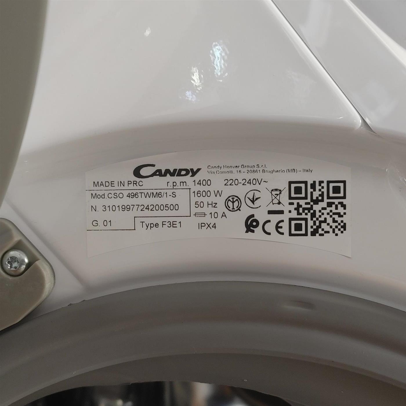 Candy Smart Pro Inverter CSO 496TWM6/1-S lavatrice Caricamento frontale 9 kg 1400 Giri/min Bianco