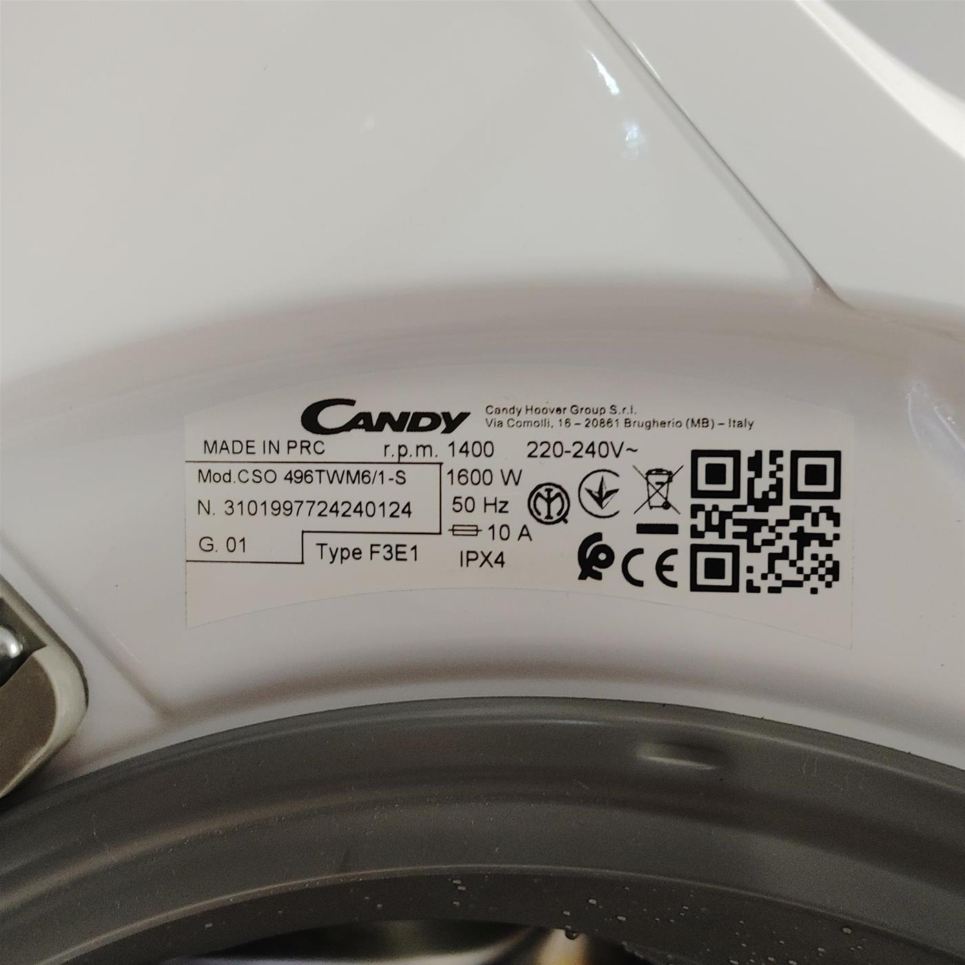 Candy Smart Pro Inverter CSO 496TWM6/1-S lavatrice Caricamento frontale 9 kg 1400 Giri/min Bianco