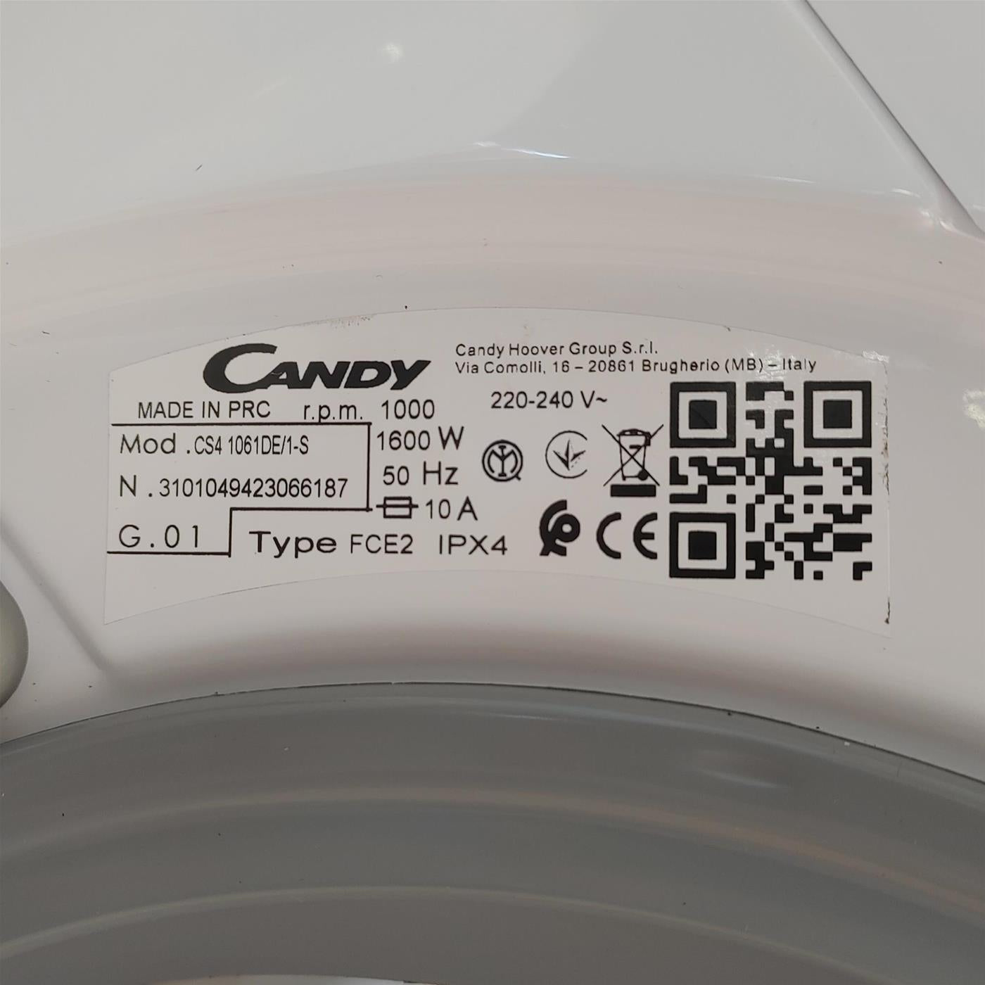 Candy Smart CS4 1061DE/1-S lavatrice Caricamento frontale 6 kg 1000 Giri/min D Bianco