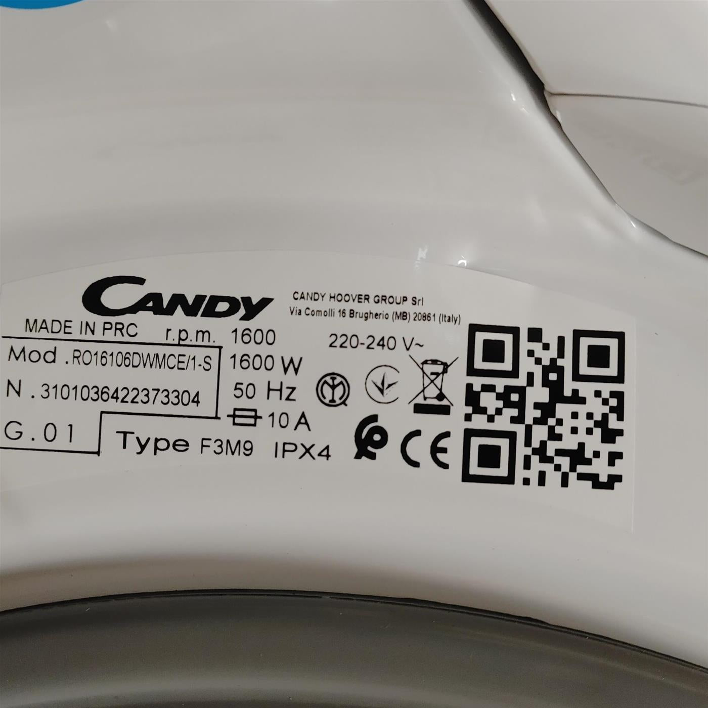 Candy RapidÓ RO16106DWMCE/1-S lavatrice Caricamento frontale 10 kg 1600 Giri/min Bianco